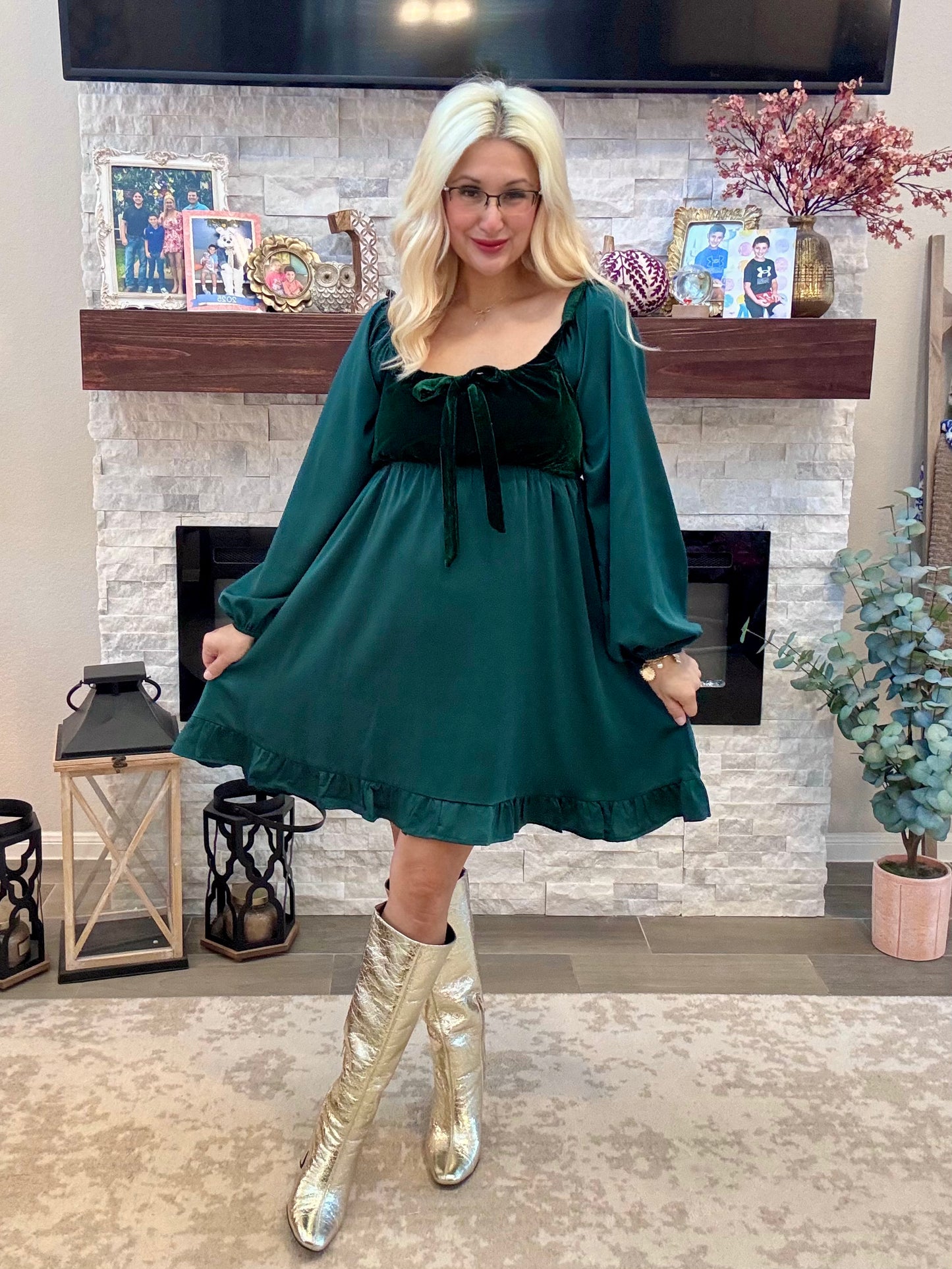 Midnight Velvet Satin Bow Dress