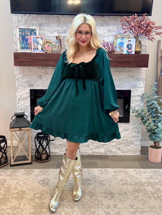 Midnight Velvet Satin Bow Dress