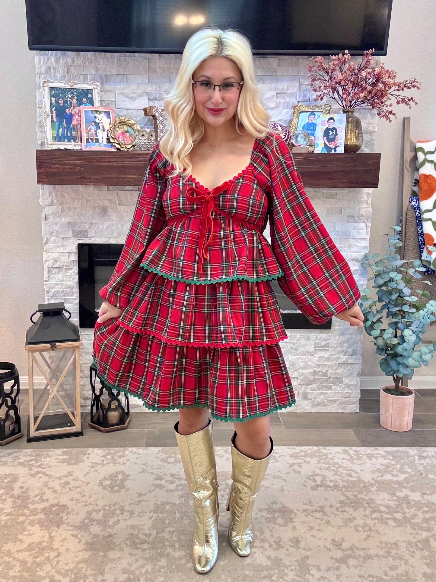 Under The Mistletoe Plaid Dress