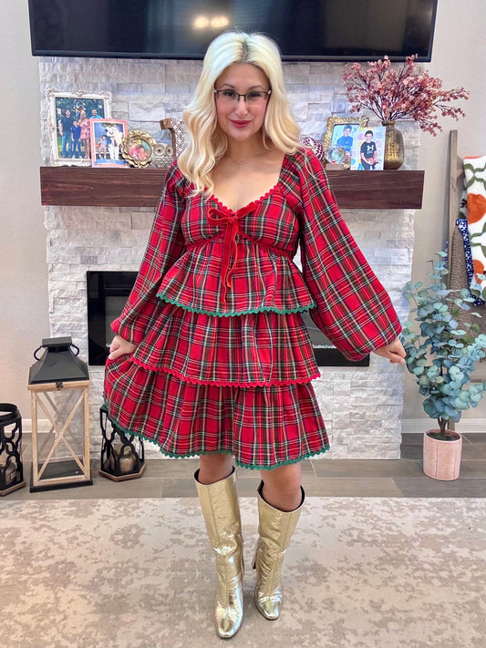 Under The Mistletoe Plaid Dress