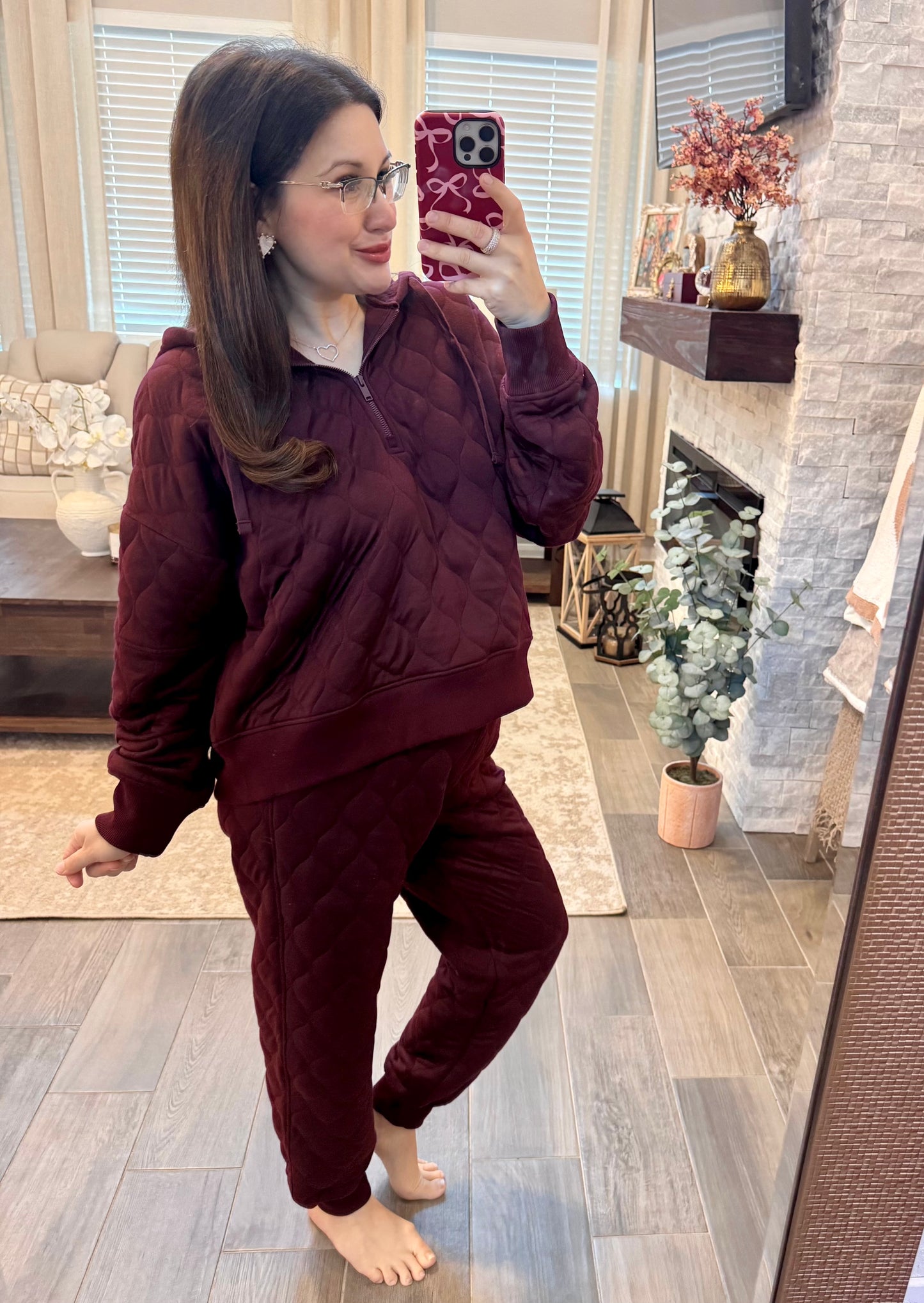 Burgundy Hooded Quilted Pullover